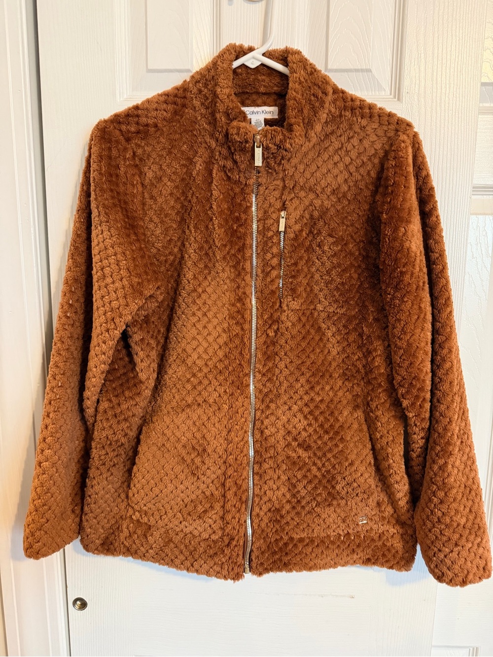 Calvin Klein Women's Faux-Fur Teddy Zip Jacket - Rust Brown